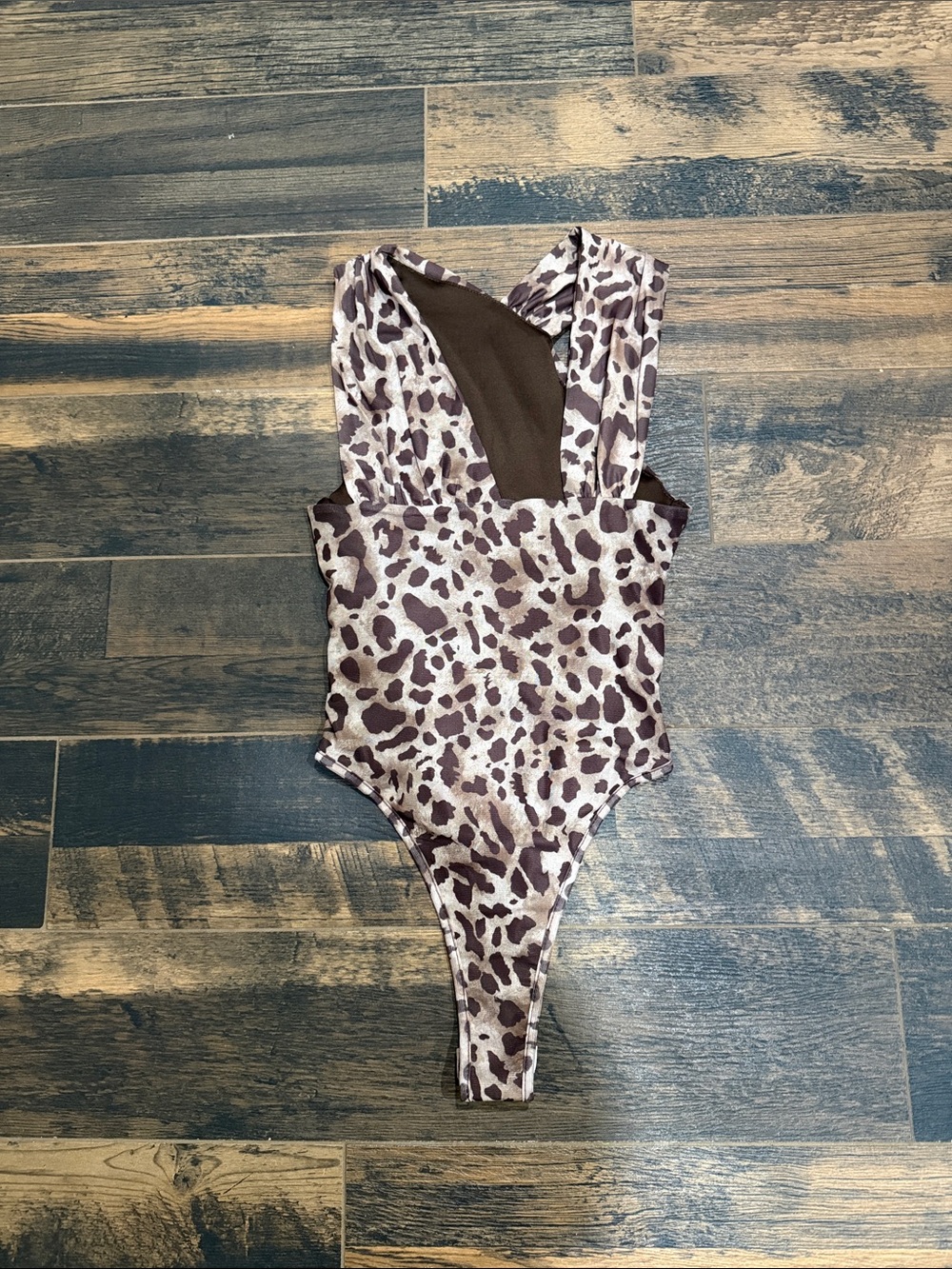Women’s Brown Leopard Print One-Piece Bodysuit